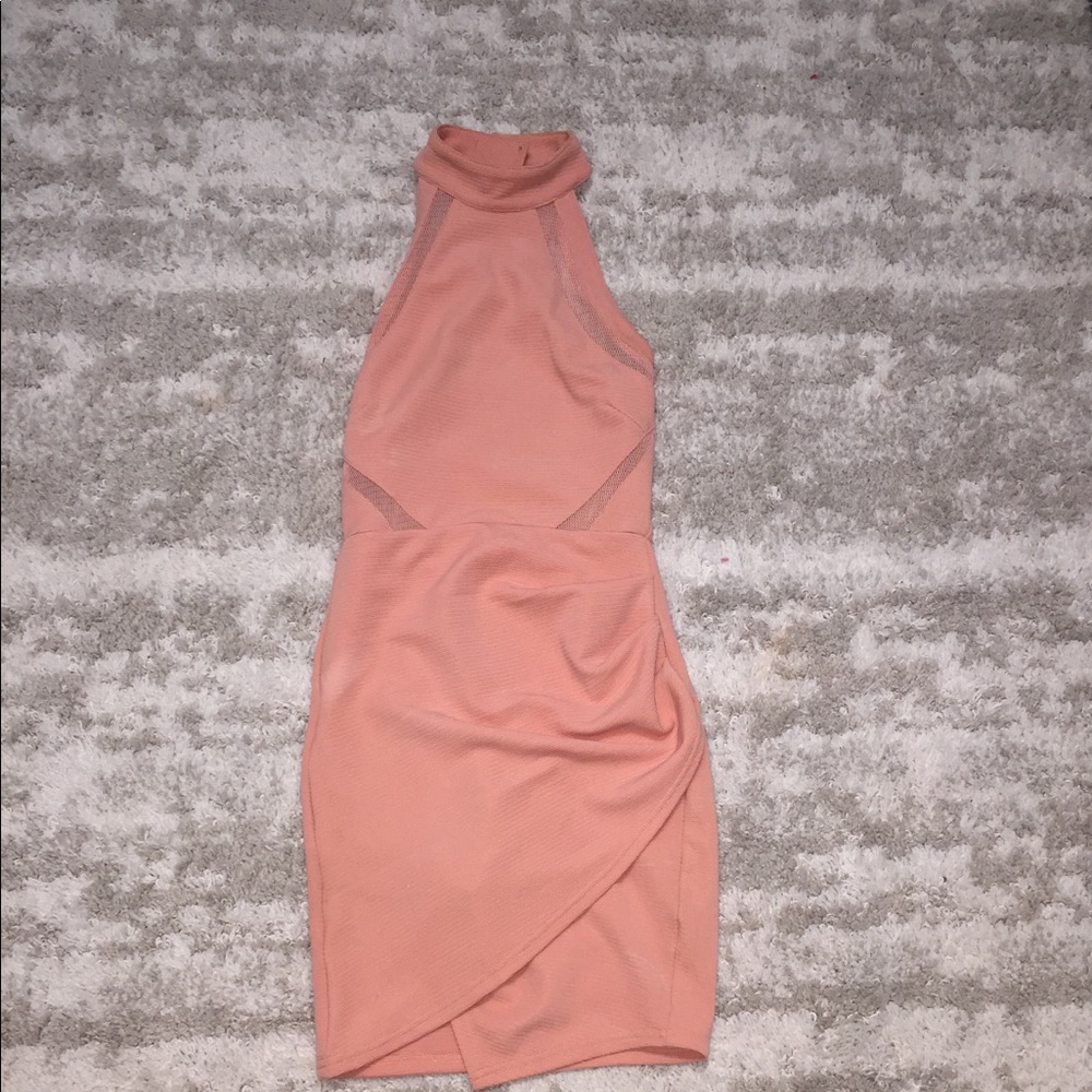 coral high neck dress